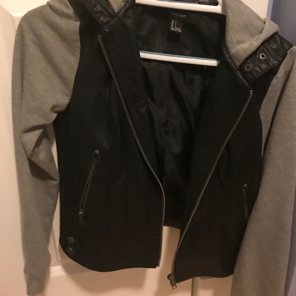 Leather and Sweatshirt Material Jacket